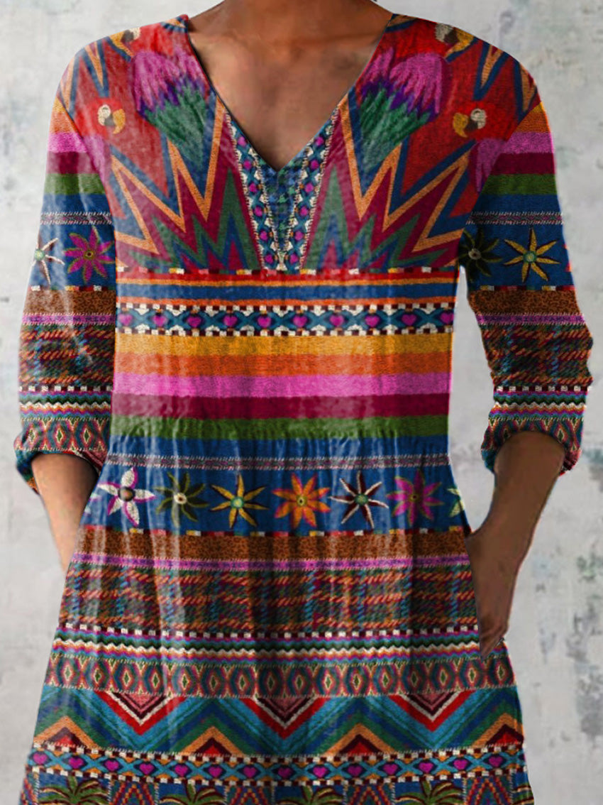 Amazonian Forest Pattern Printed Women's Casual Linen V-Neck Shirt