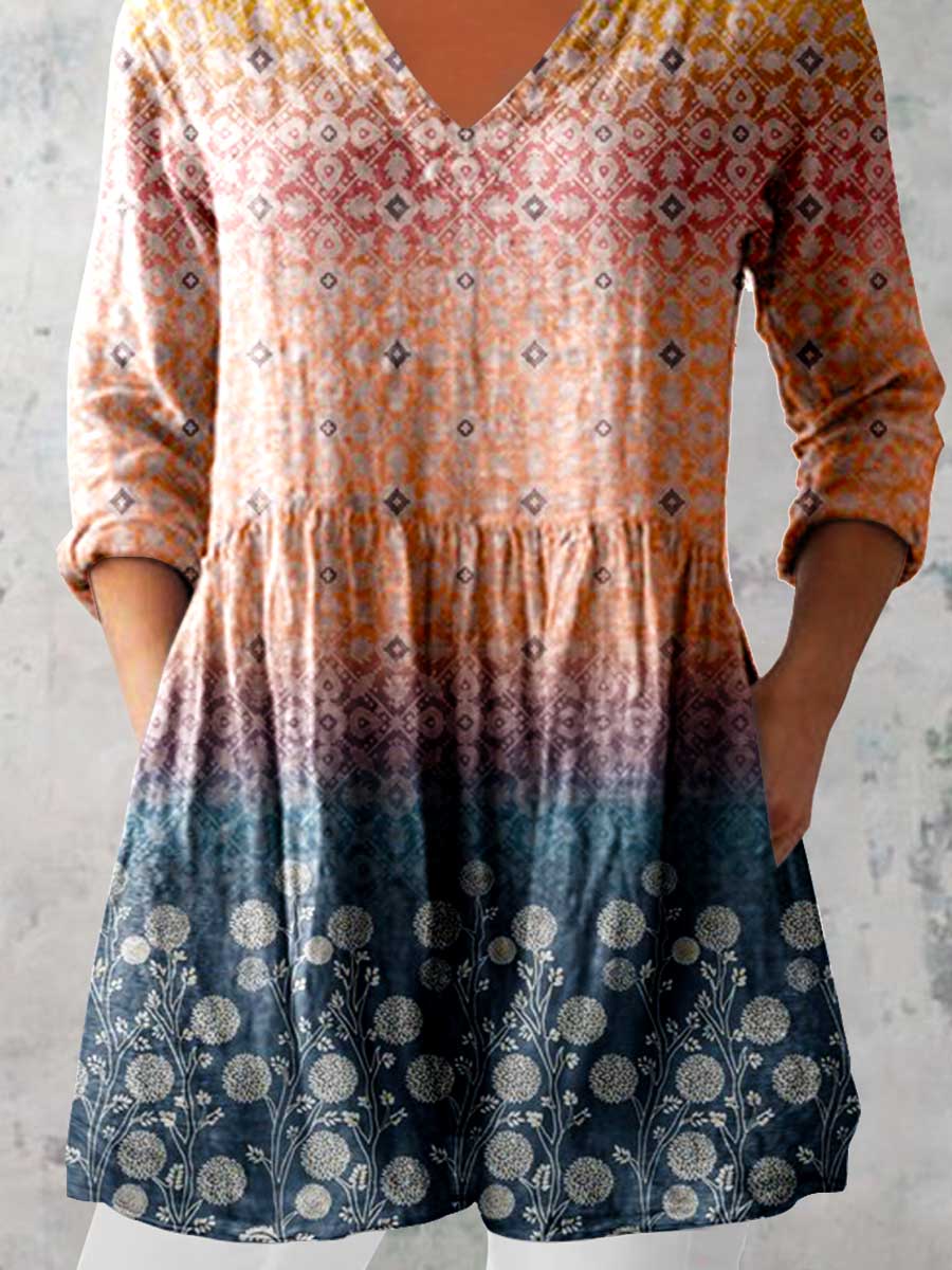 Women's Elegant Floral Cotton and Linen Top