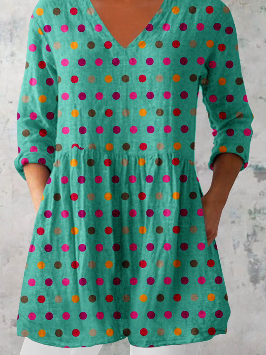 Women's ElegantPolka Dot Pattern Cotton and Linen Top