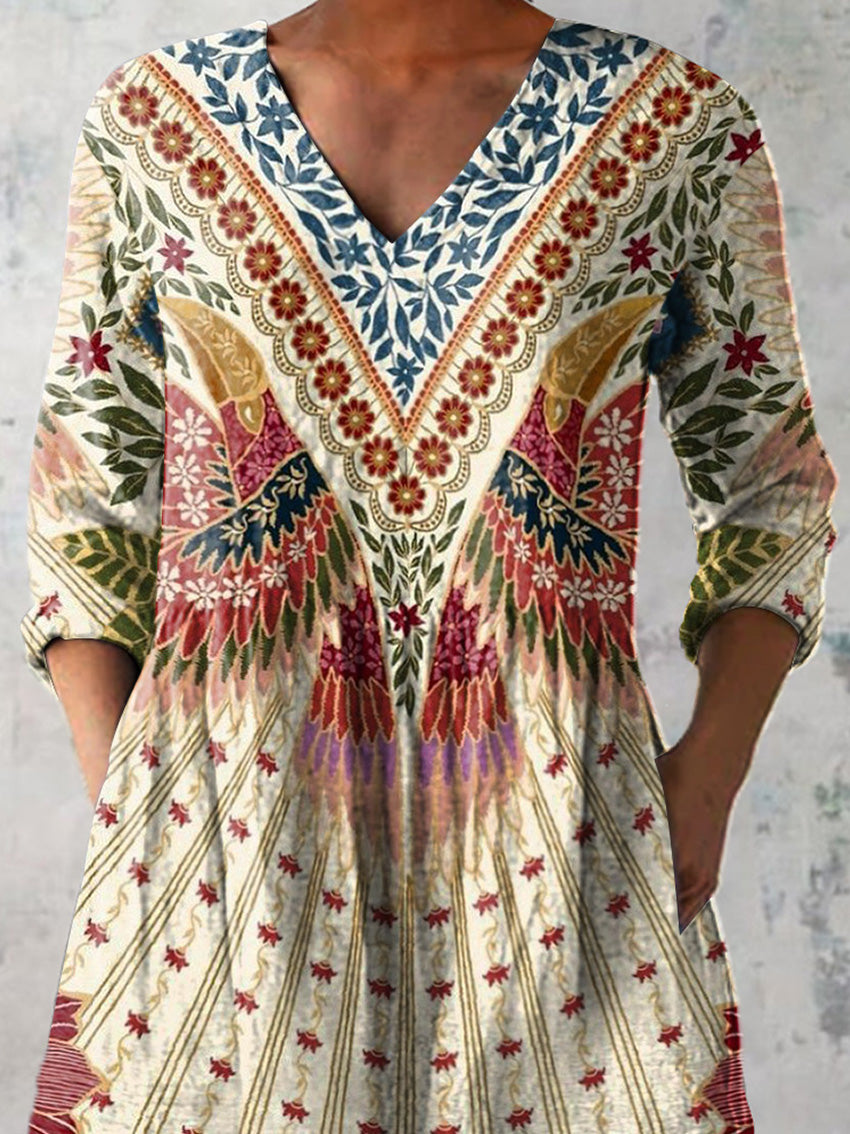 Ethnic Style Tropical Jungle Pattern Printed Women's Casual Linen V-Neck Shirt