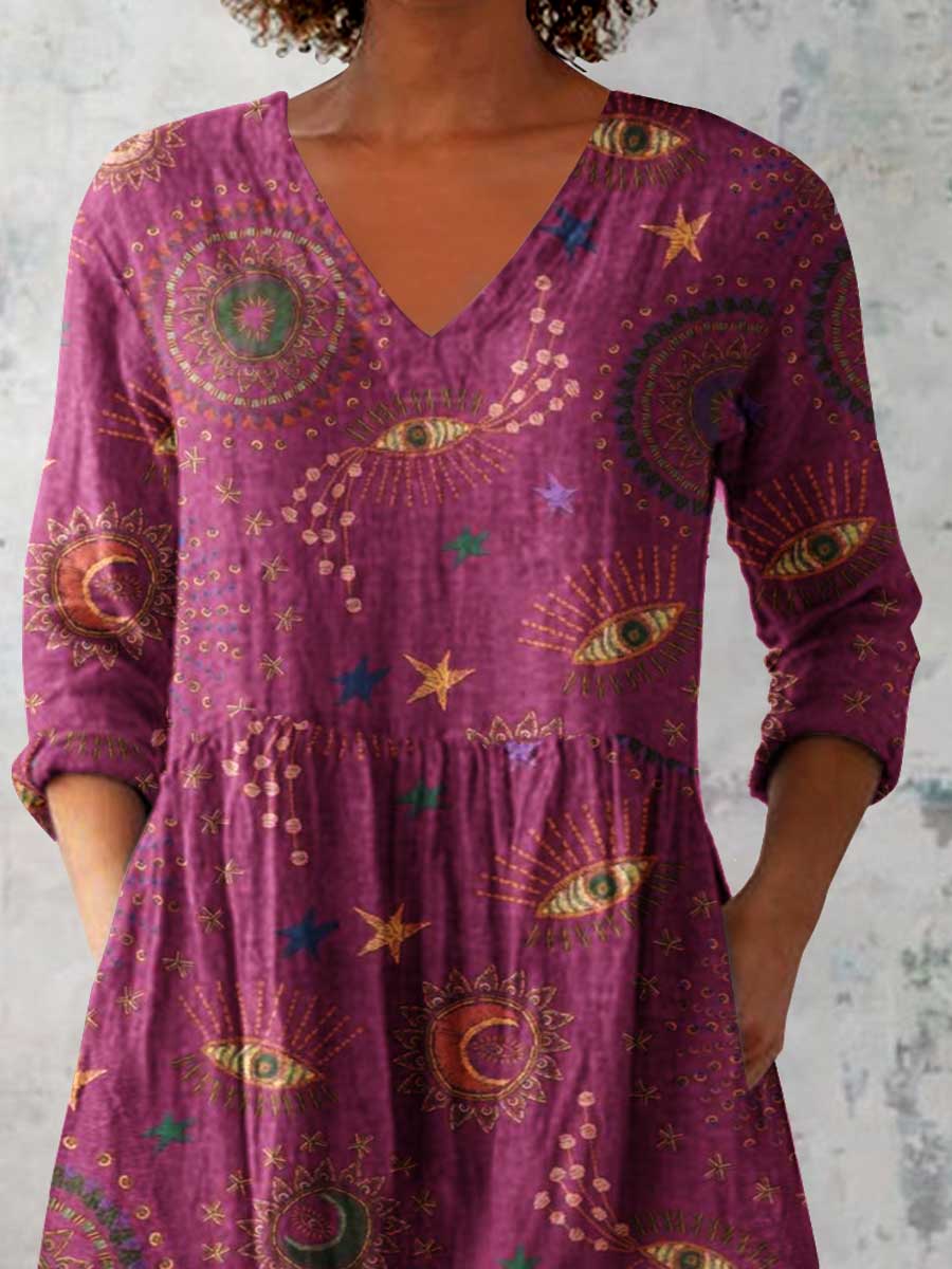 Women's Elegant Floral Pattern Cotton and Linen Top