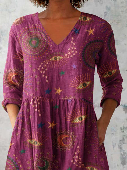 Women's Elegant Floral Pattern Cotton and Linen Top