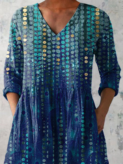 Abstract Water Droplet Art Printed Women's Casual Linen V-Neck Shirt