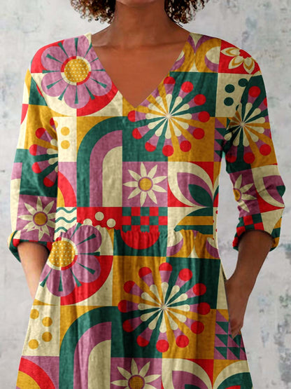 Women's Retro Geometric Pattern Cotton and LinenTop