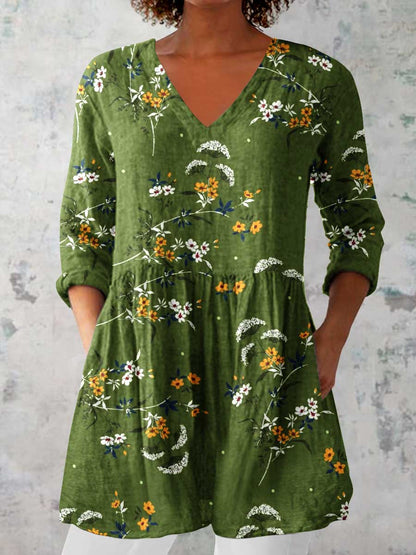 Women's Elegant Floral Cotton and Linen Top