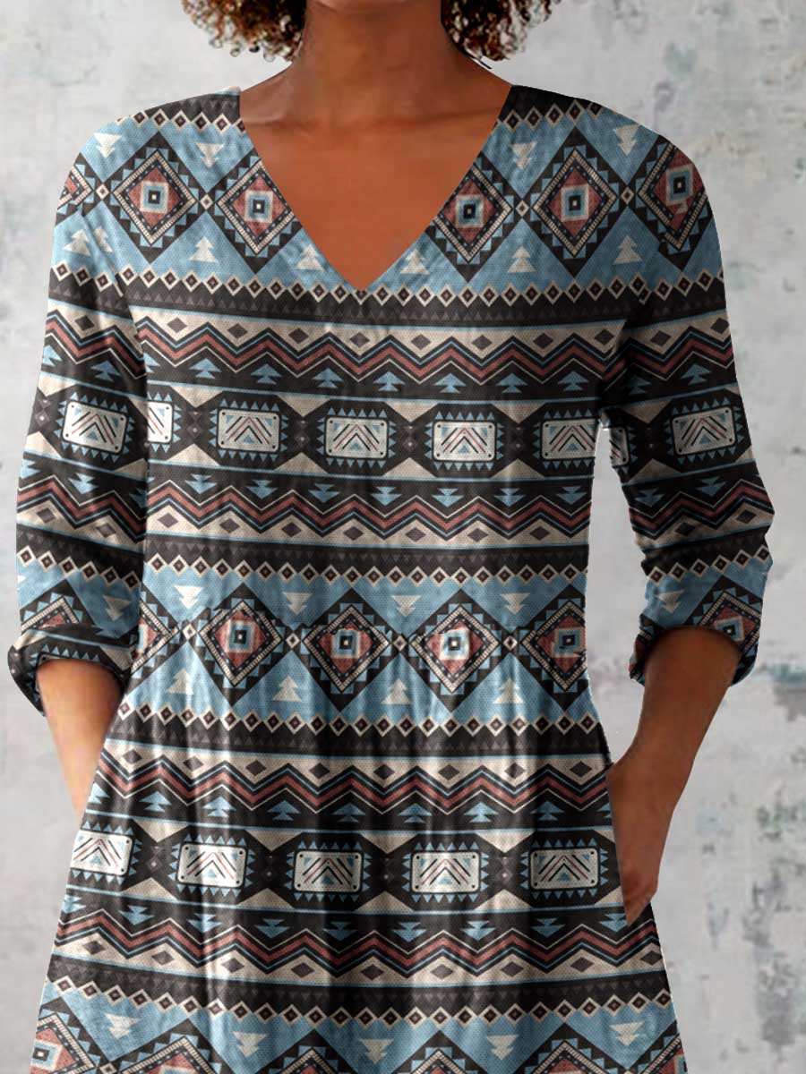 Women's Artistic Geometric Pattern Cotton and Linen Top