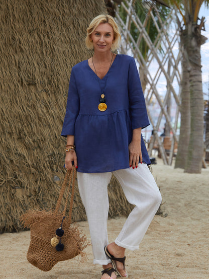 Women's 100% Linen V-neck Shirt