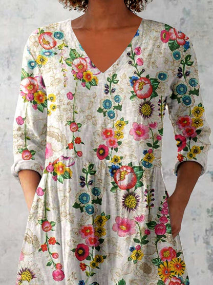 Women's Elegant Floral Cotton and Linen Top