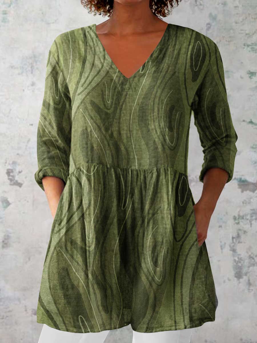 Women's Artistic Geometric Pattern Cotton and Linen Top