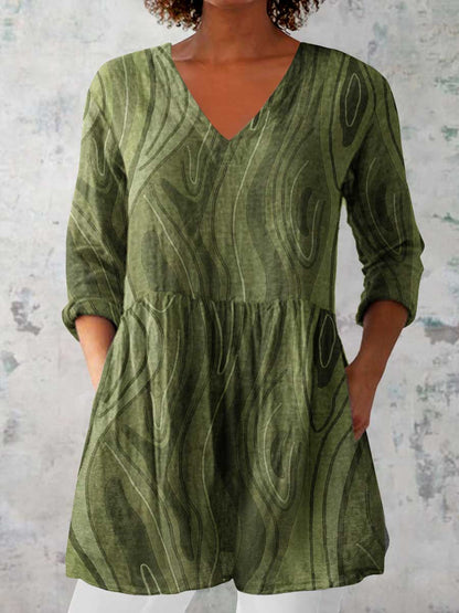 Women's Artistic Geometric Pattern Cotton and Linen Top