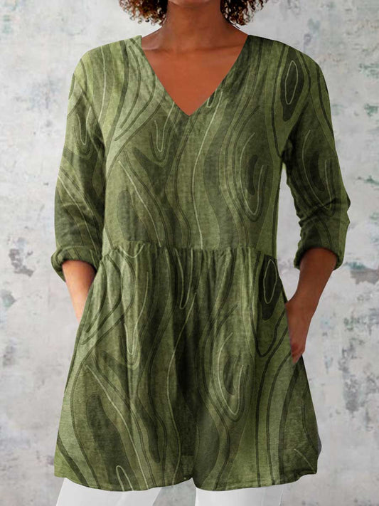 Women's Artistic Geometric Pattern Cotton and Linen Top