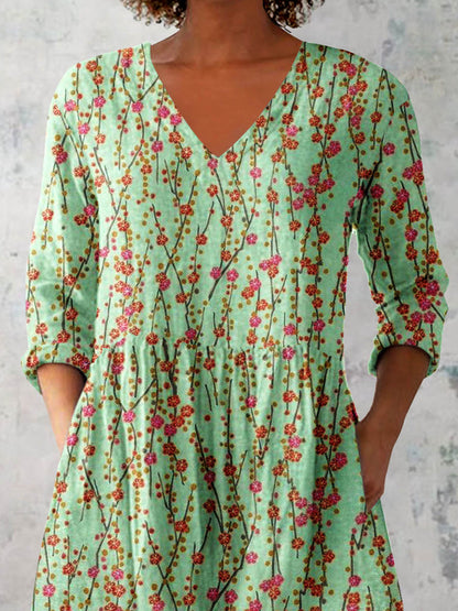Women's Elegant Floral Pattern Cotton and Linen Top