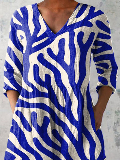 Simple Coral Pattern Printed Women's Casual Linen V-Neck Shirt