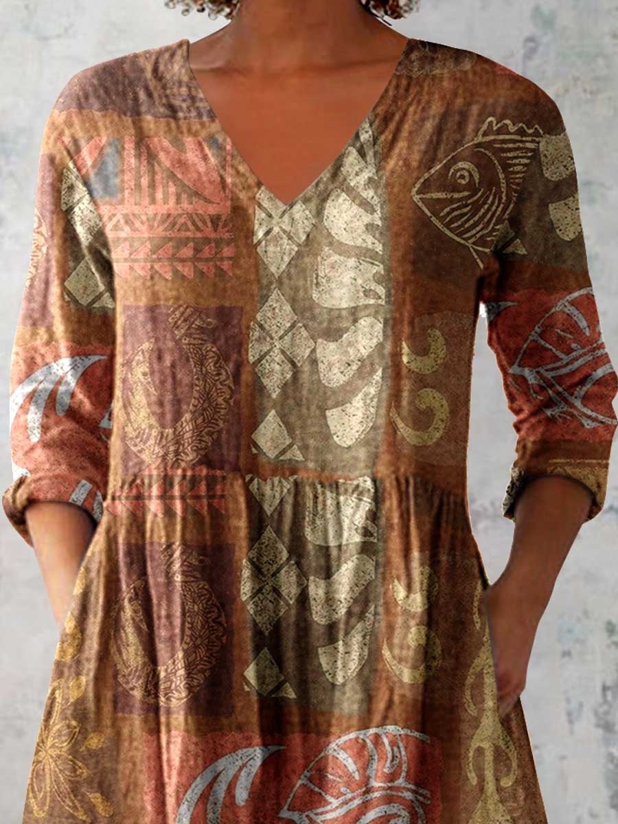 Women's Artistic Geometric Pattern Cotton and Linen Top