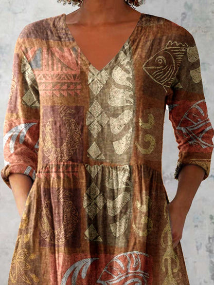Women's Artistic Geometric Pattern Cotton and Linen Top