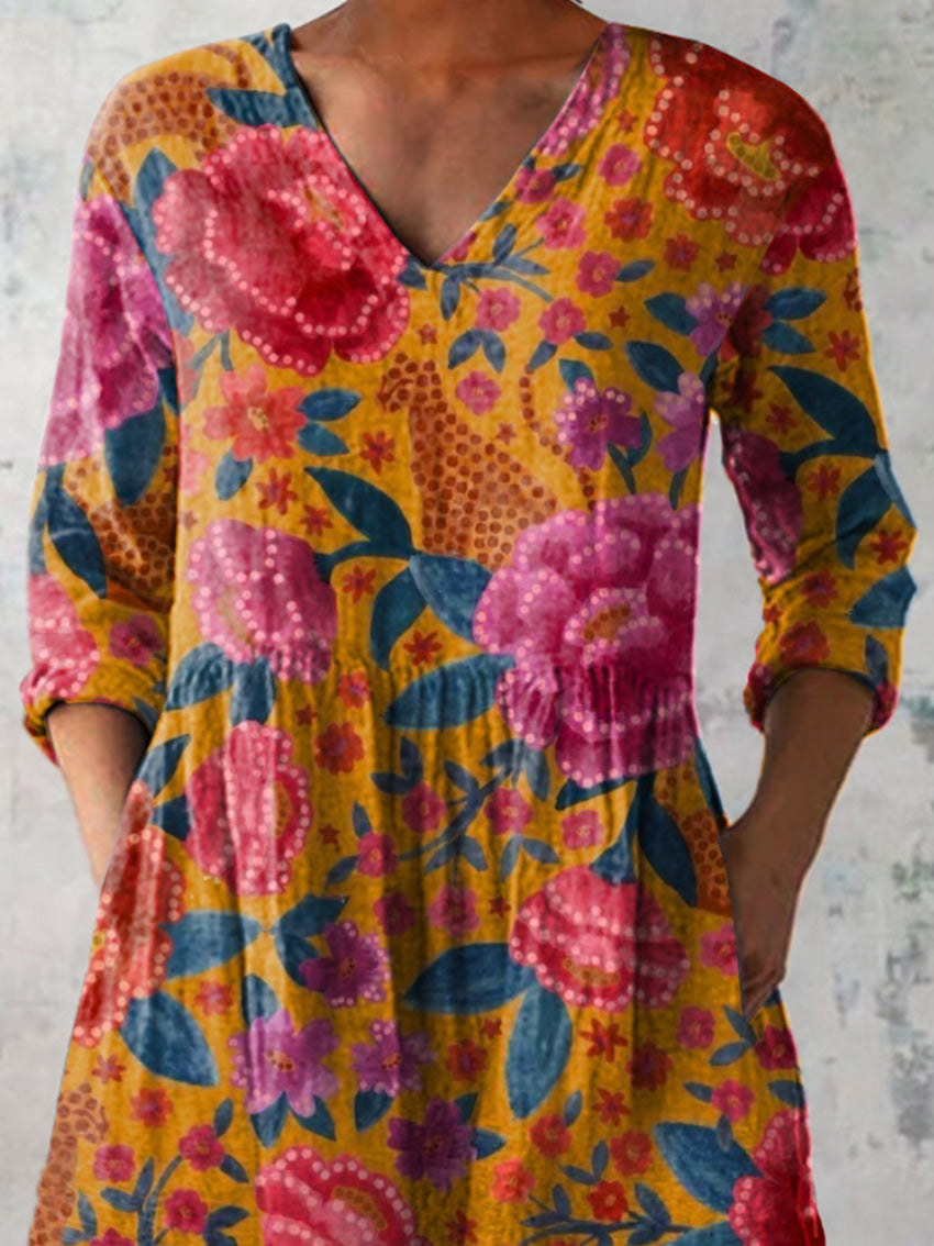 Tropical Jungle Pattern Printed Women's Casual Linen V-Neck Shirt