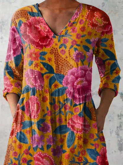 Tropical Jungle Pattern Printed Women's Casual Linen V-Neck Shirt