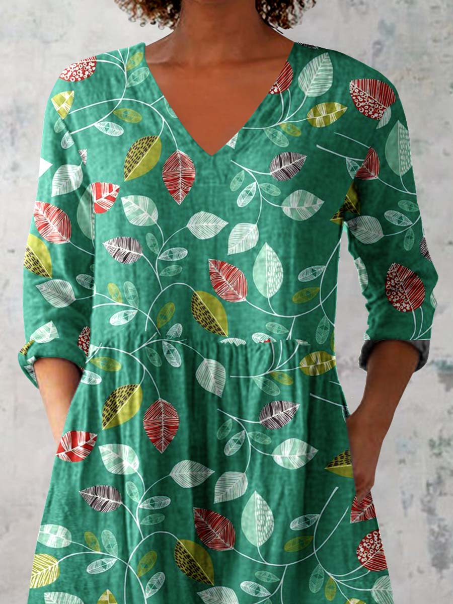 Women's Elegant Floral Print Pattern Cotton and Linen Top