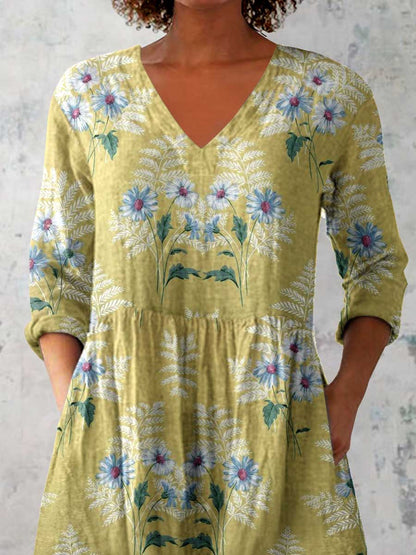 Women's Elegant Floral Cotton and Linen Top