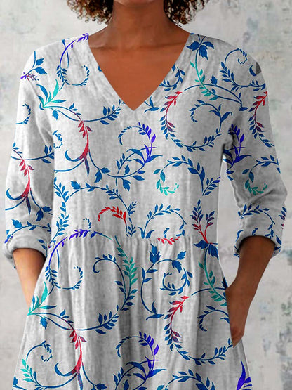 Women's Elegant Floral Pattern Cotton and Linen Top
