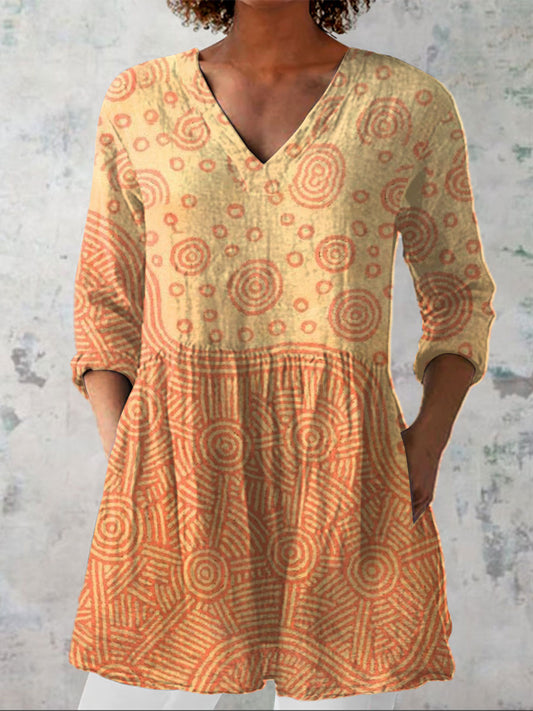 Women's Modern Abstract Art  Print Casual Linen V-neck Shirt