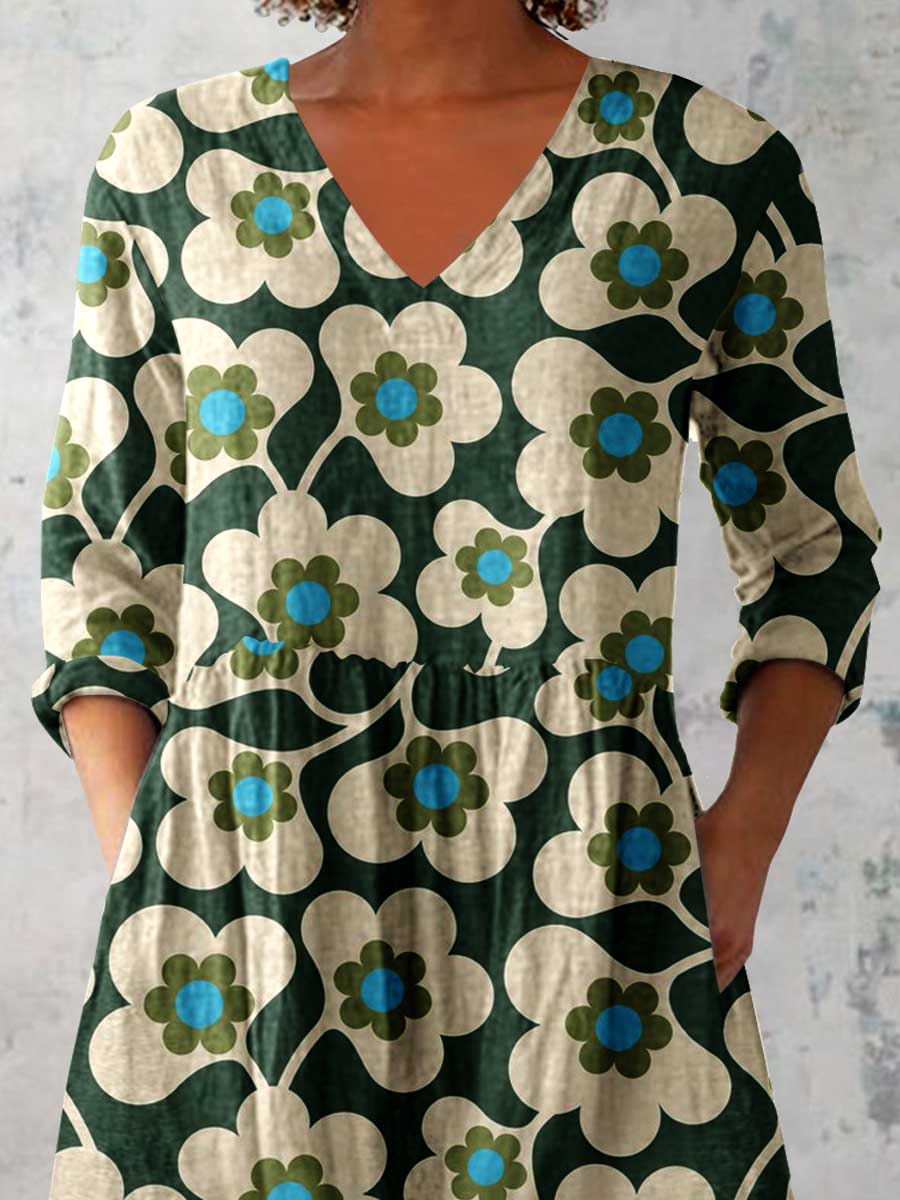 Women's Elegant Floral Pattern Cotton and Linen Top