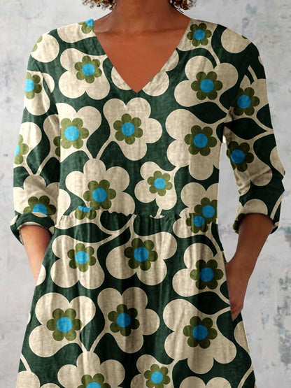 Women's Elegant Floral Pattern Cotton and Linen Top