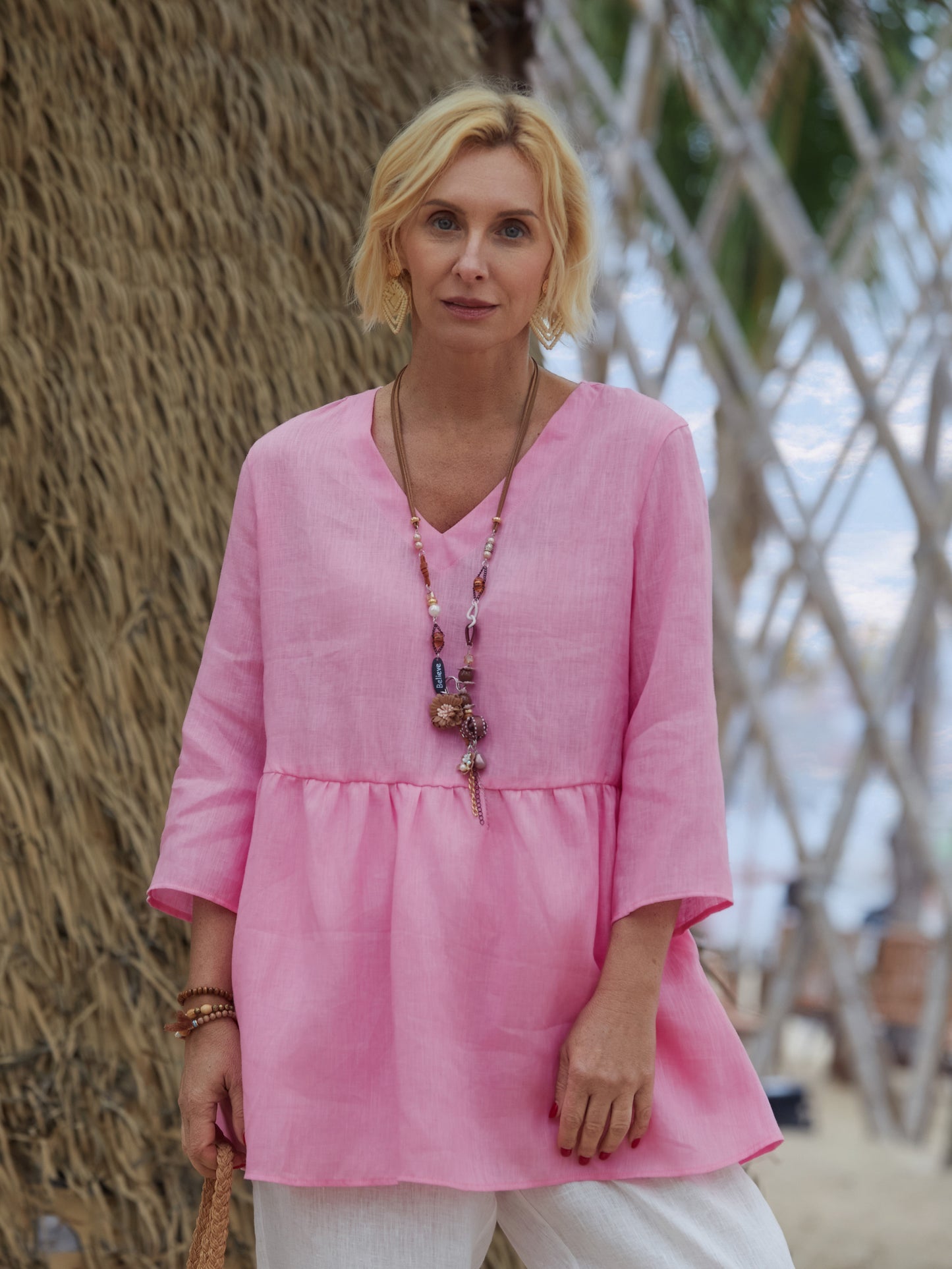 Women's 100% Linen V-neck Shirt