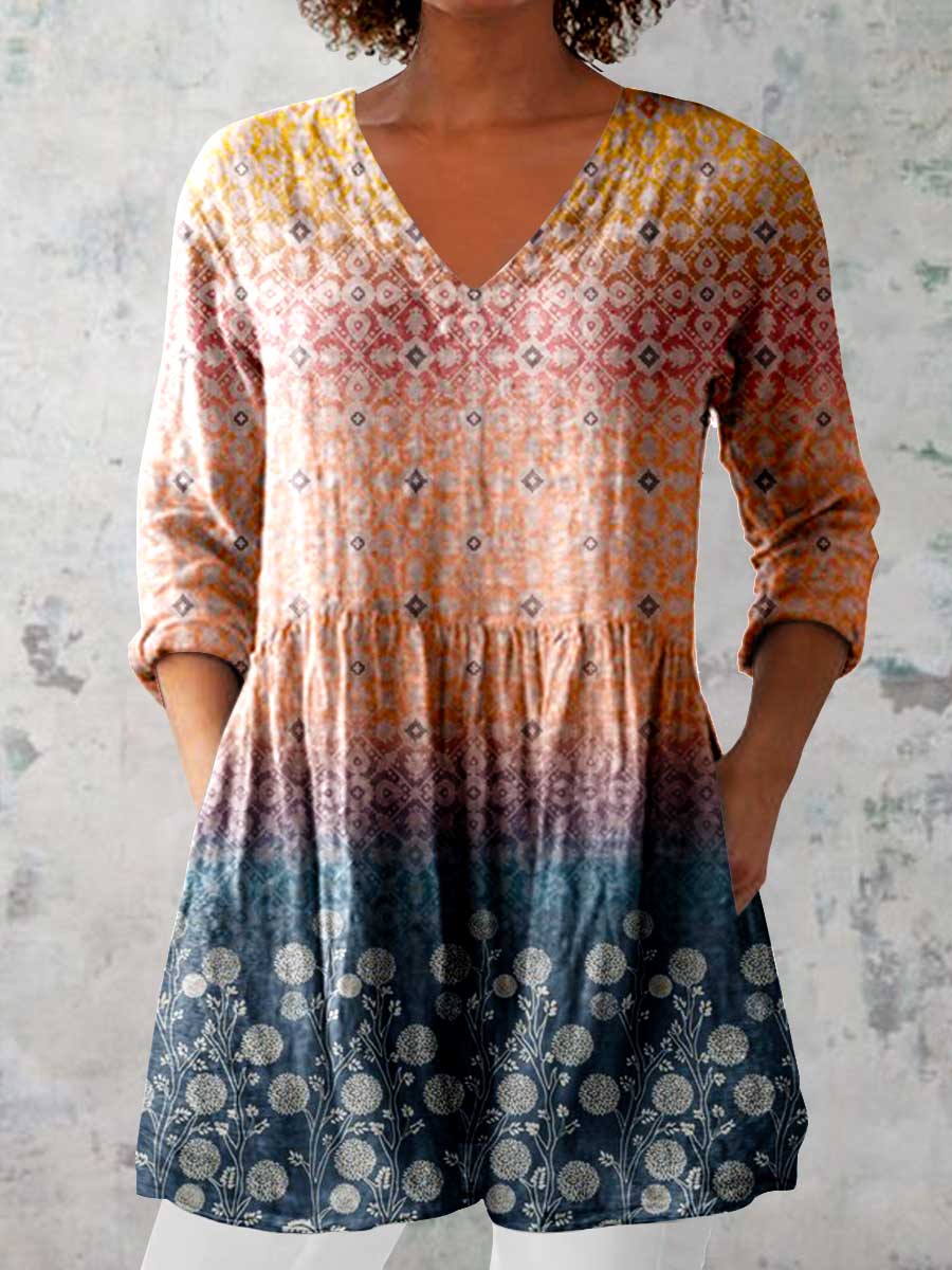 Women's Elegant Floral Cotton and Linen Top