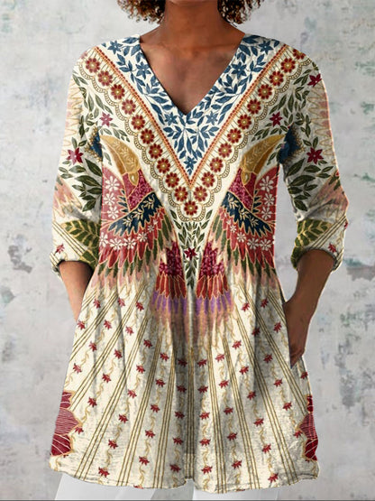 Ethnic Style Tropical Jungle Pattern Printed Women's Casual Linen V-Neck Shirt