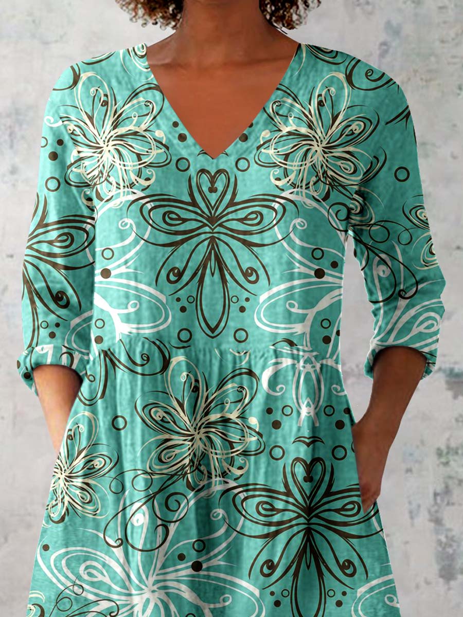 Women's Elegant Floral Pattern Cotton and Linen Top