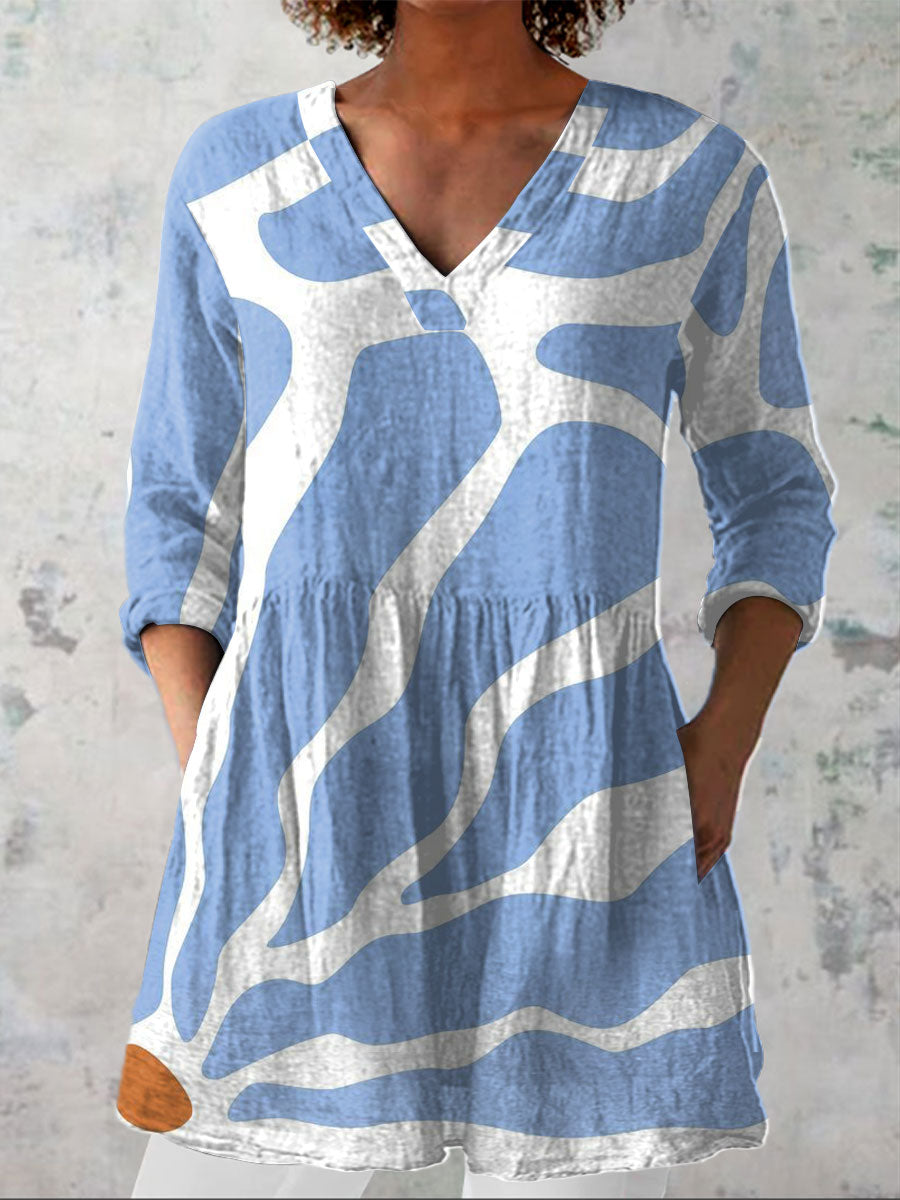 Women's   Abstract Flowers Art Print Casual Linen V-neck Shirt