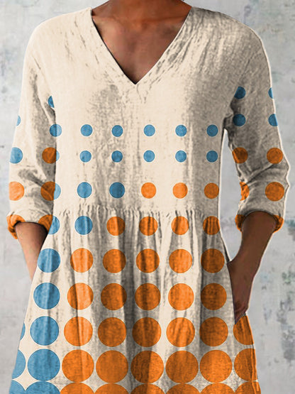 Bauhaus Style Geometric Art Printed Women's Casual Linen V-Neck Shirt