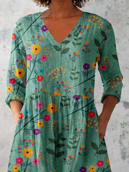 Women's Elegant Floral Pattern Cotton and Linen Top