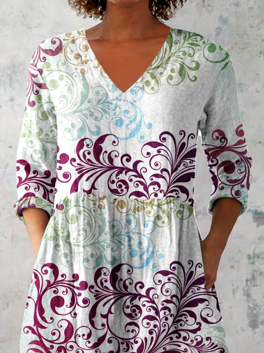 Women's Elegant Decorative Floral Pattern Cotton and Linen Top