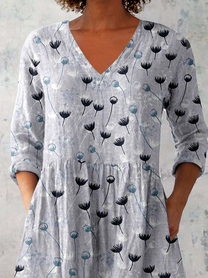 Women's Elegant Floral Print Pattern Cotton and Linen Top