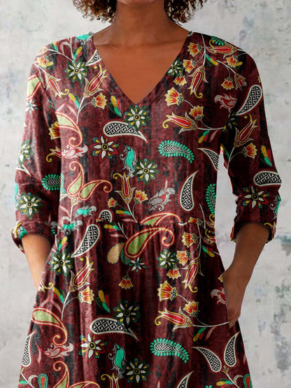 Women's Elegant Perris Motion Round Neck Cotton and Linen Top