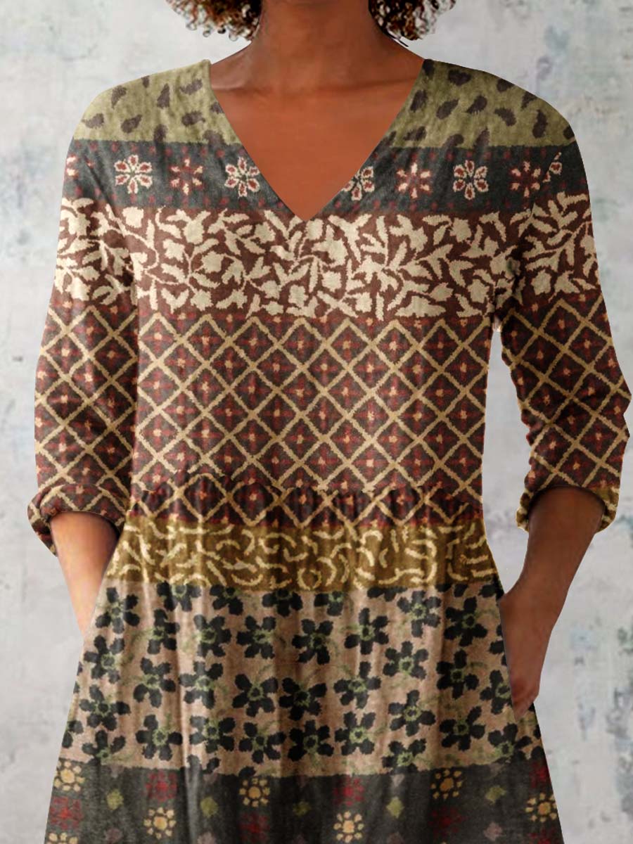 Women's Retro Geometric Pattern Cotton and LinenTop