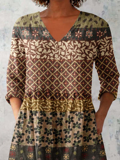 Women's Retro Geometric Pattern Cotton and LinenTop