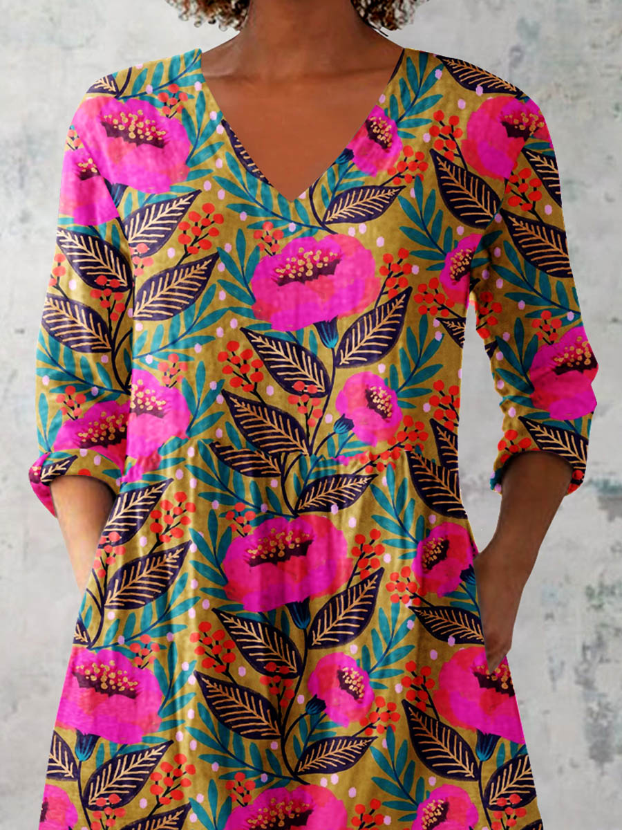 Women's Elegant Floral Pattern Cotton and Linen Top