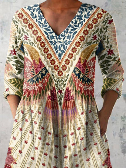 Ethnic Style Tropical Jungle Pattern Printed Women's Casual Linen V-Neck Shirt