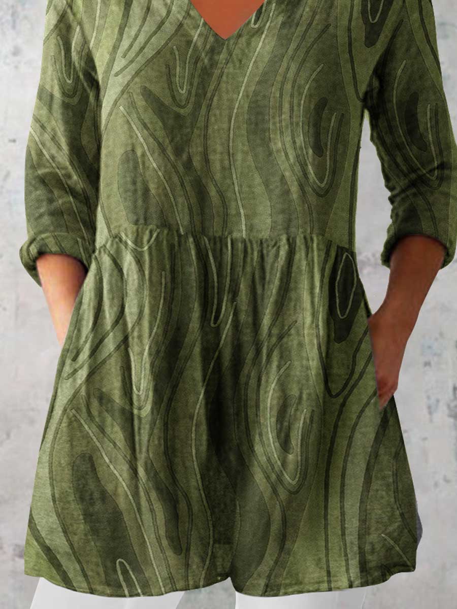 Women's Artistic Geometric Pattern Cotton and Linen Top