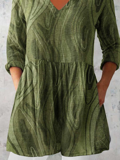 Women's Artistic Geometric Pattern Cotton and Linen Top