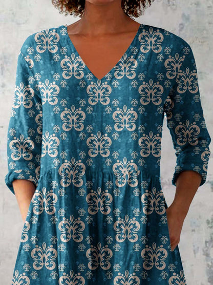 Women's Elegant Floral Print Pattern Cotton and Linen Top