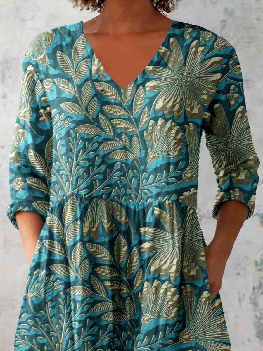 Women's Elegant Floral Pattern Cotton and Linen Top