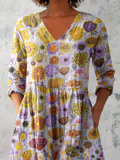 Women's Elegant Floral Pattern Cotton and Linen Top