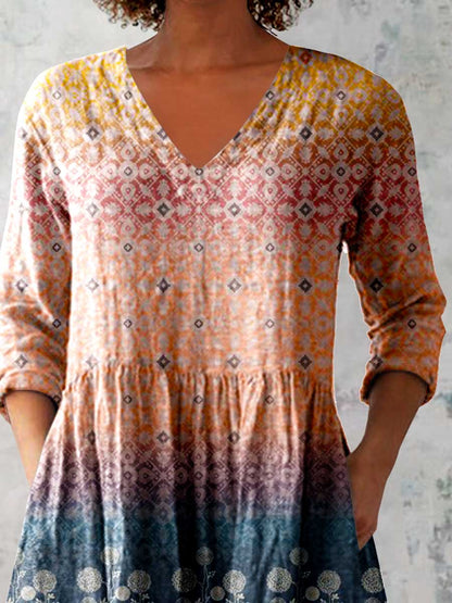 Women's Elegant Floral Cotton and Linen Top