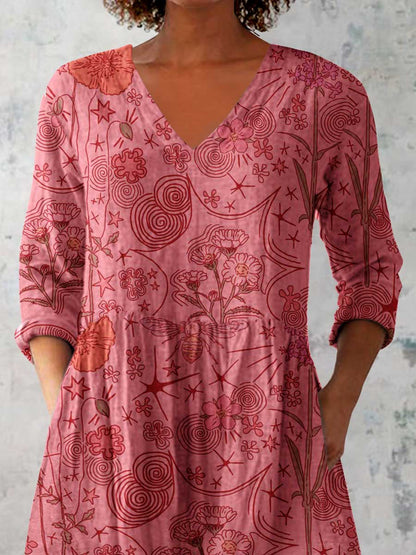 Women's Elegant Floral Pattern Cotton and Linen Top